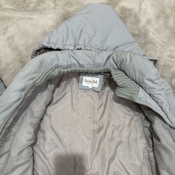 Vtg Saxton Hall Women's Quilted Puffer Coat Medium Gray Hooded Jacket Made Korea - Picture 12 of 14